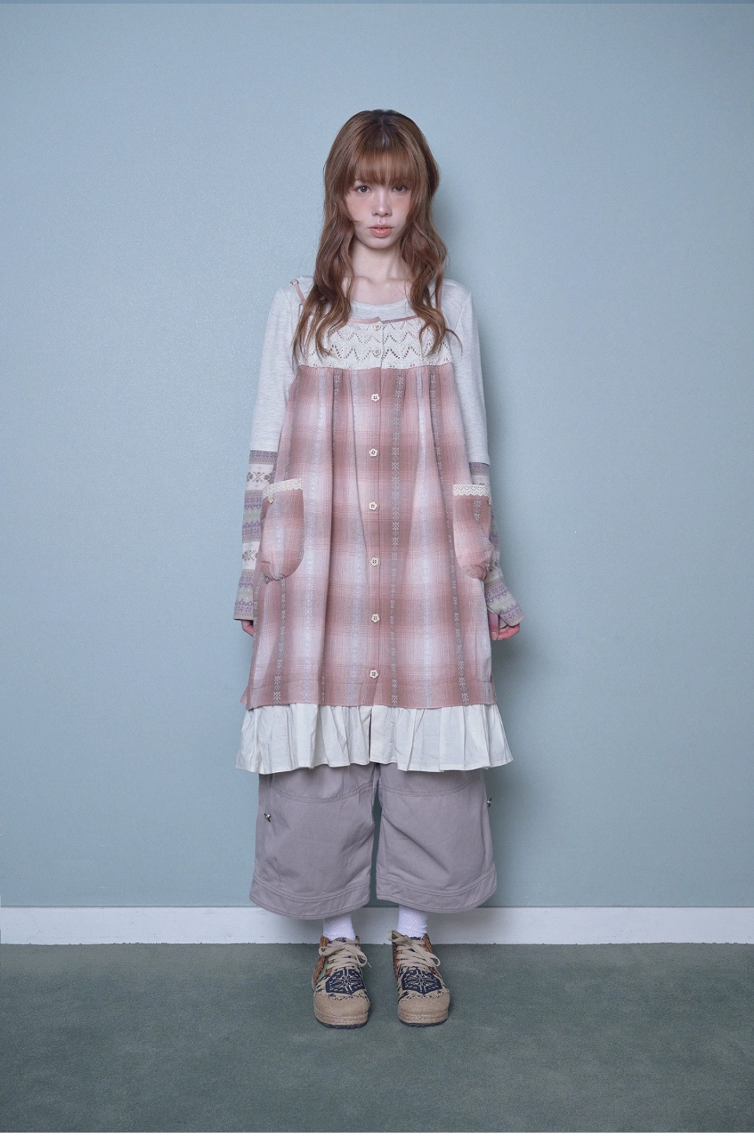 허그유어스킨 Mori button layered dress (Pink) 상품 이미지 1