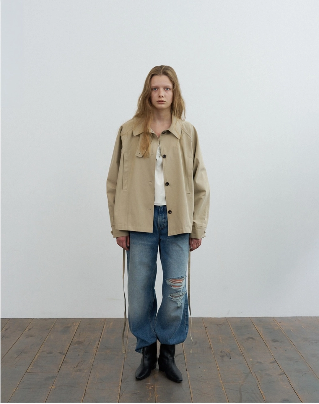 포에토 Slouch half trench coat - beige 상품 이미지 1