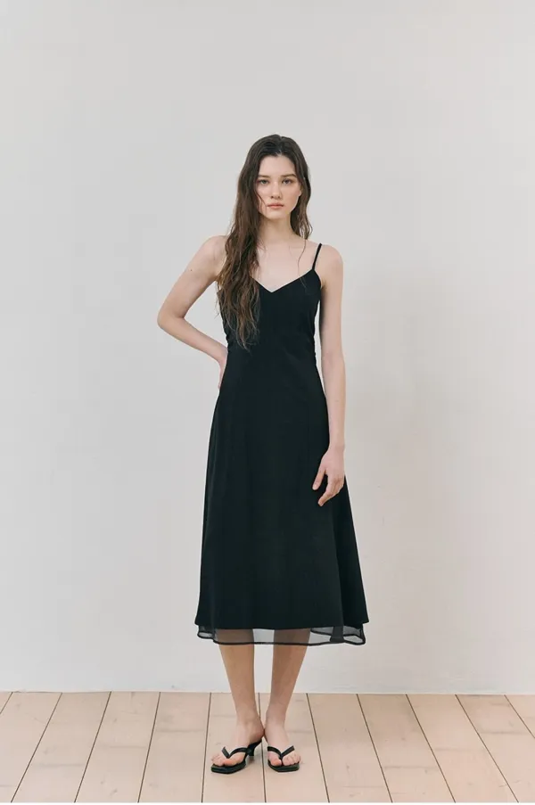 Slip Layered Hem Dress, Black