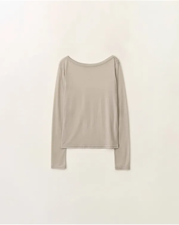 Unbalanced one-shoulder button t-shirt_Beige