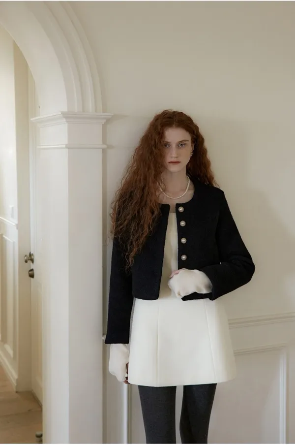 ALPACA WOOL SHORT COAT - NAVY