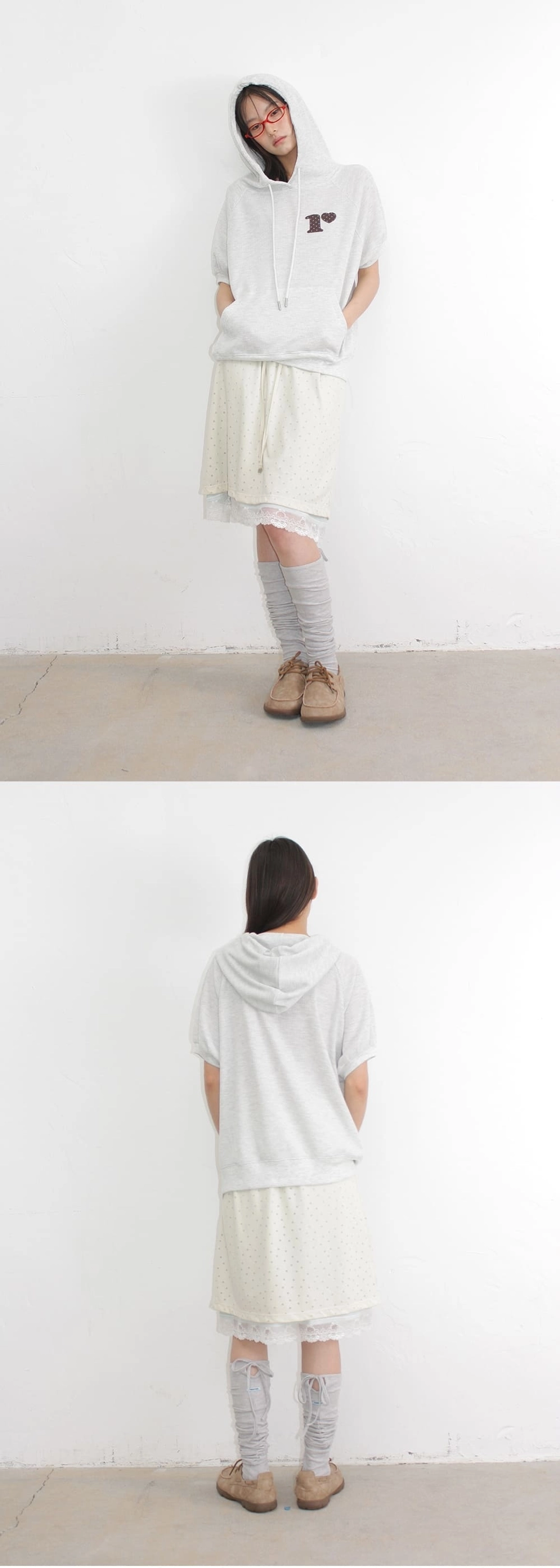 론론 DOT LAYERED LACE HEM SKIRT CREAM 상품 이미지 2