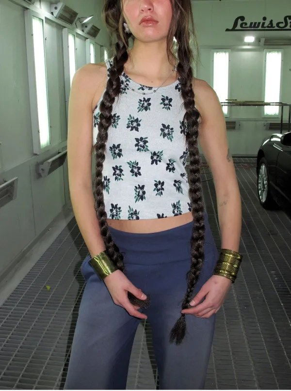 JACQUARD FLOWER PATTERN TANK TOP_NAVY