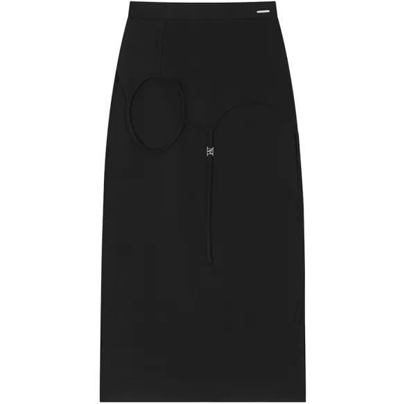Double Layered Strap Maxi Skirt [ Black ]
