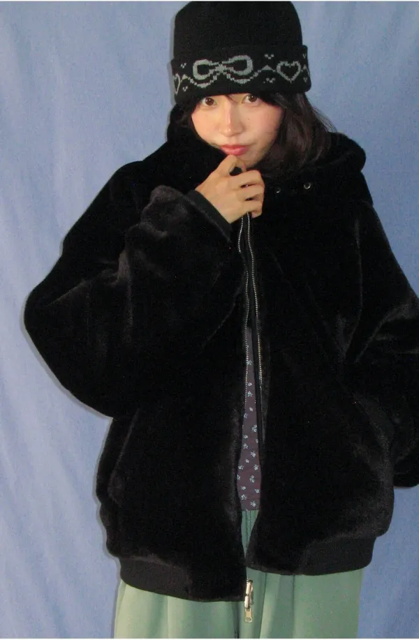 FUR HOODED REVERSIBLE MA-1 JUMPER BLACK