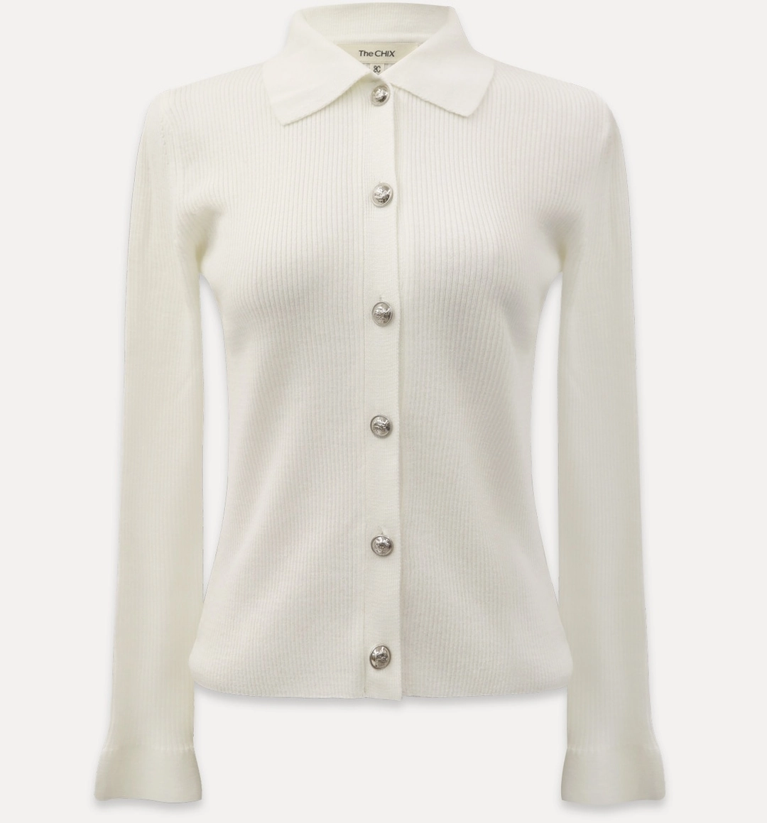 칙스라벨 26SS 로니 메탈릭 니트 가디건 - Ivory 상품 이미지 1