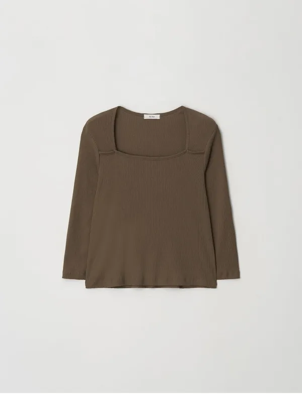 Square Neck Ribbed T-shirt(Brown)