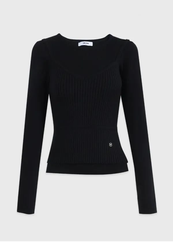 [44-120] Tender Wave Bustier Knit Setup&nbsp;텐더 웨이브 뷔스티에 니트 셋업(가을/겨울/데일리룩/오피스룩/데이트룩/하객룩/출근룩/라운드넥/세트/세미기장/스트랩/빅사이즈/자체제작)