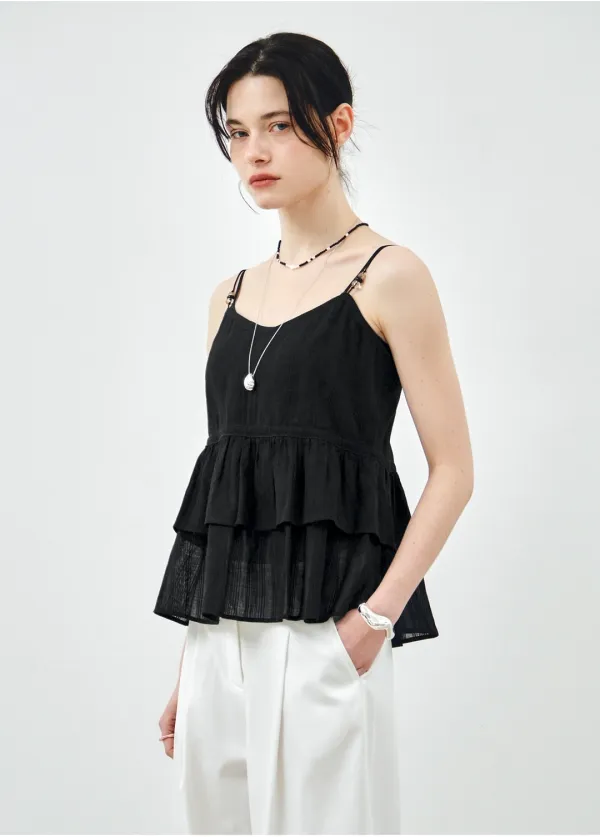 비즈 스트랩 나시 블라우스 블랙 MDBL007BLACK