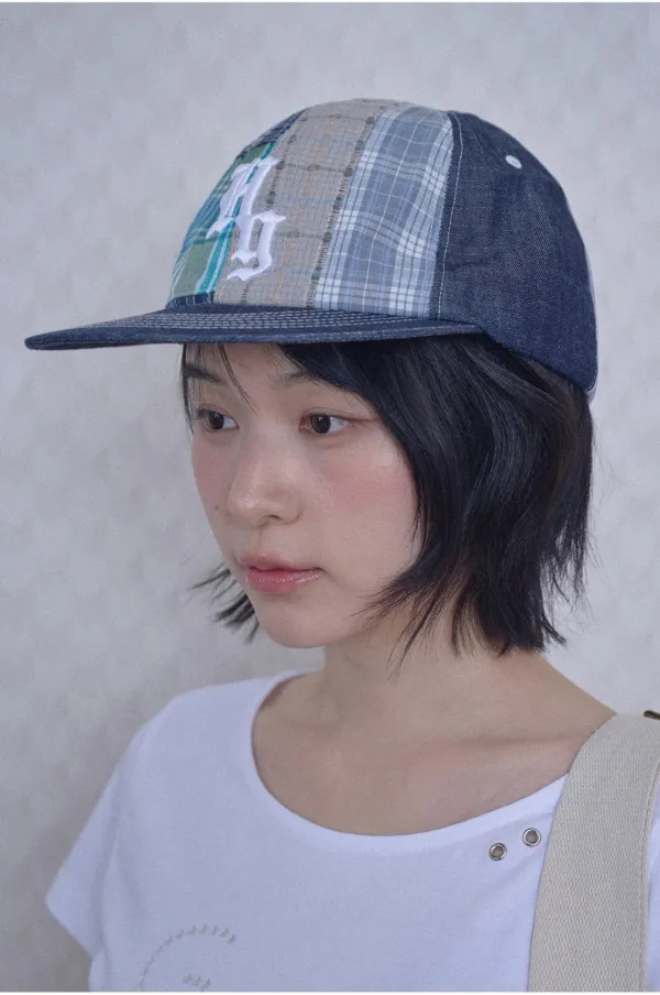 Patchwork denim snapback (Blue)