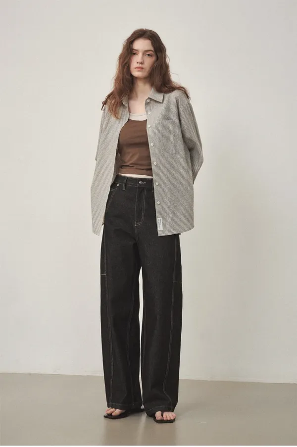 Essential Overfit Check Shirt Ash Blue