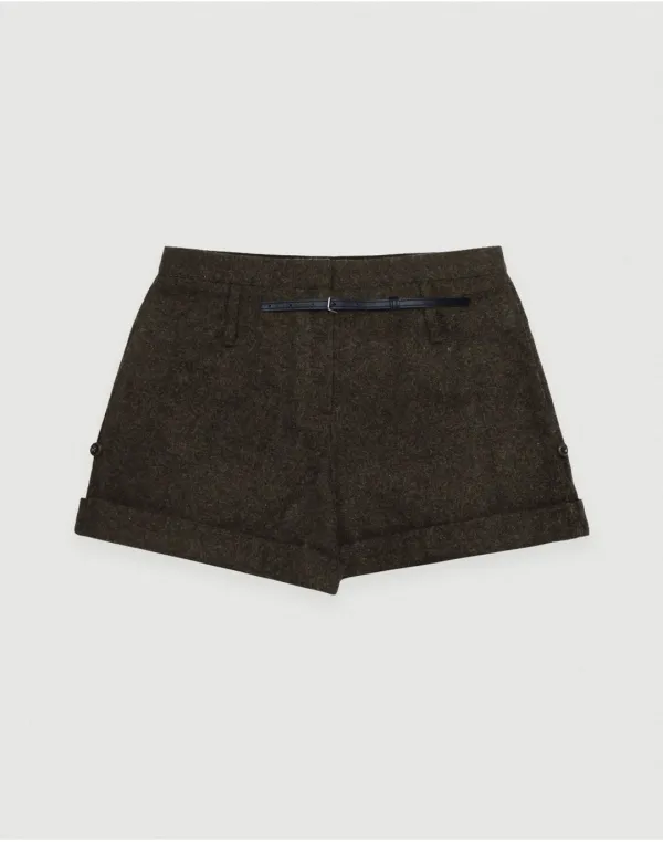 Wool belted shorts - brown
