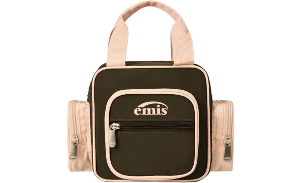 NYLON COLOR-BLOCK TOTE BAG-BROWN