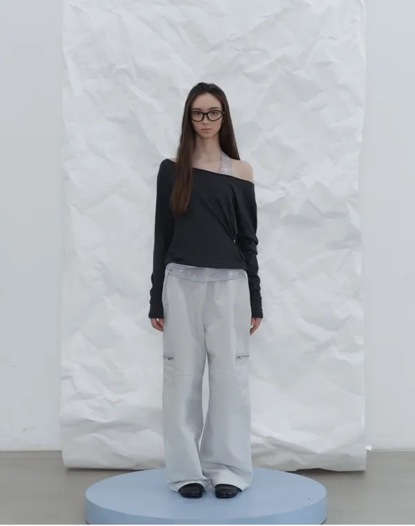 Dusty pocket zipper pants - salt ivory