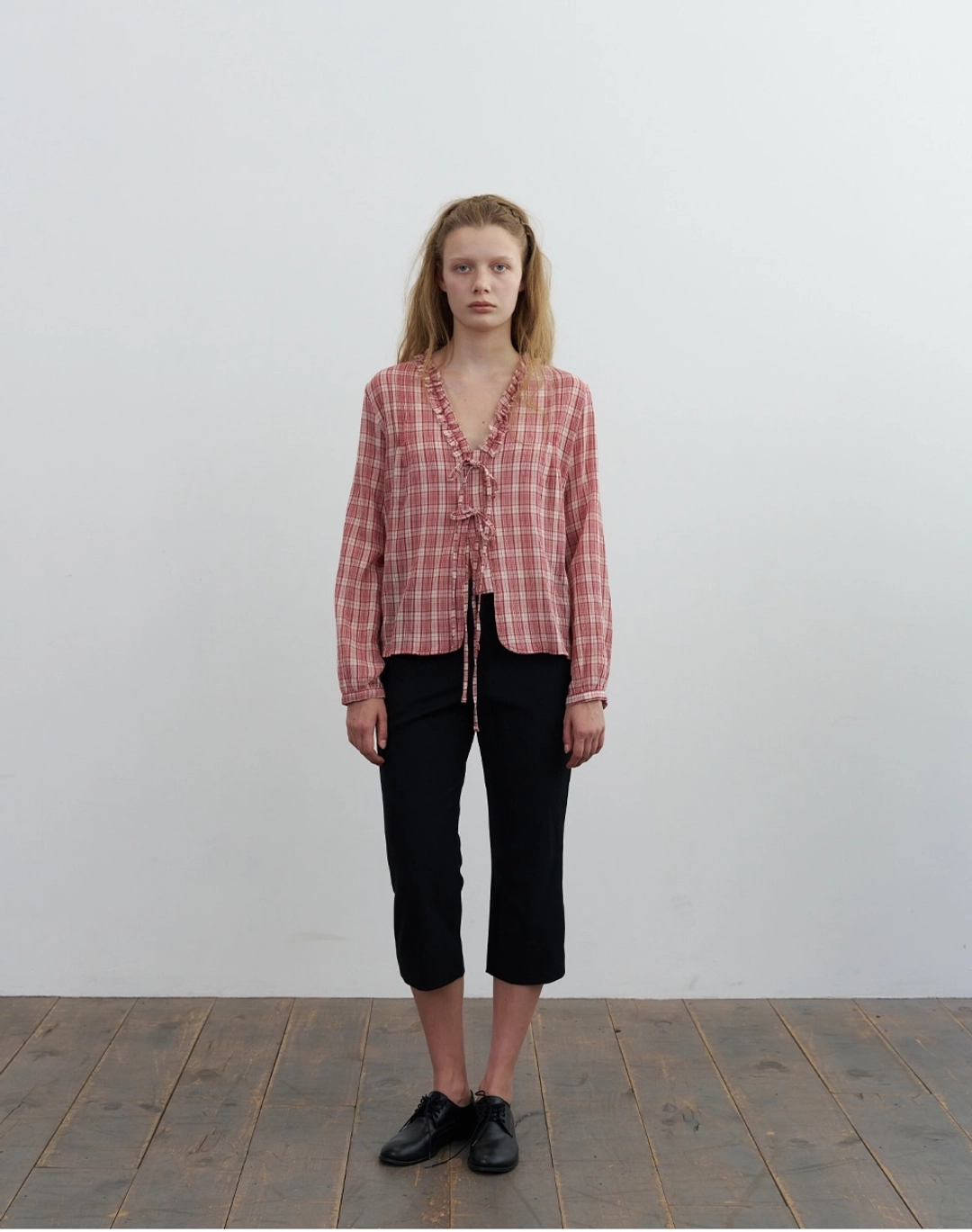 포에토 Poet tie check blouse - red 상품 이미지 1