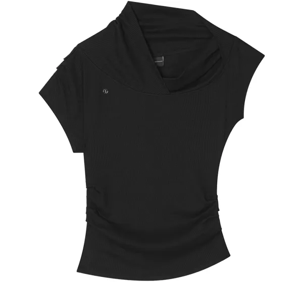 Asymmetric Draped Off-Shoulder Top [ Black ]