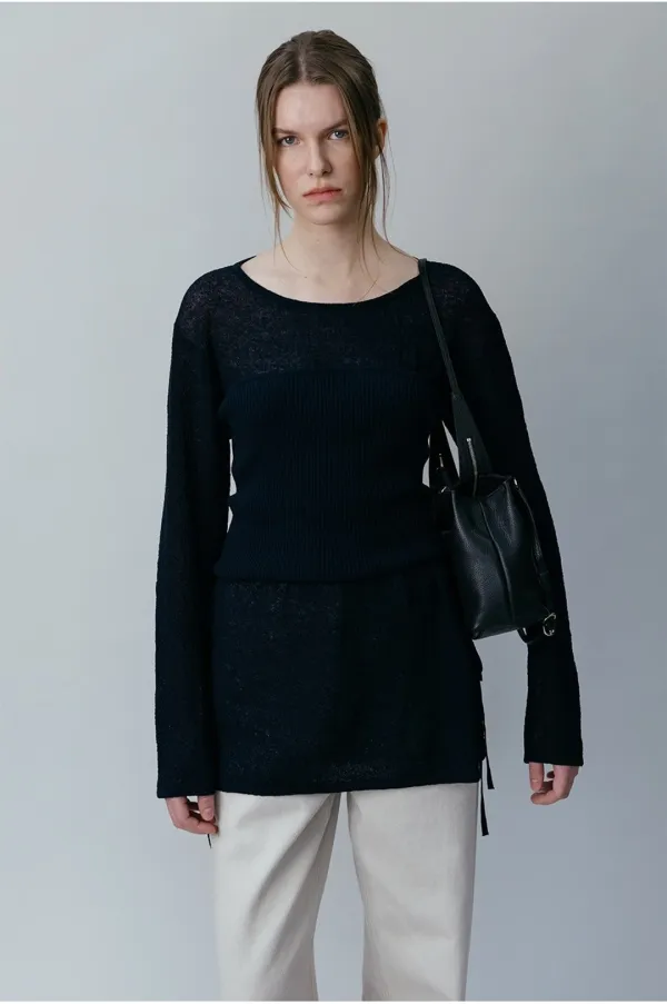 [SET] Linen Cover-up Pullover + Bustier Knit Top SS6SP647_2color