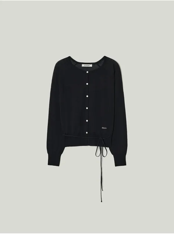 Sheer Cotton Strap Cardigan Black