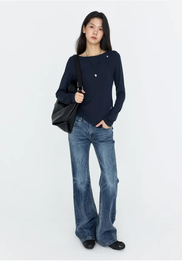 [SET] 원숄더 슬리브리스 레이어드 티셔츠 네이비 MDTS107NAVY