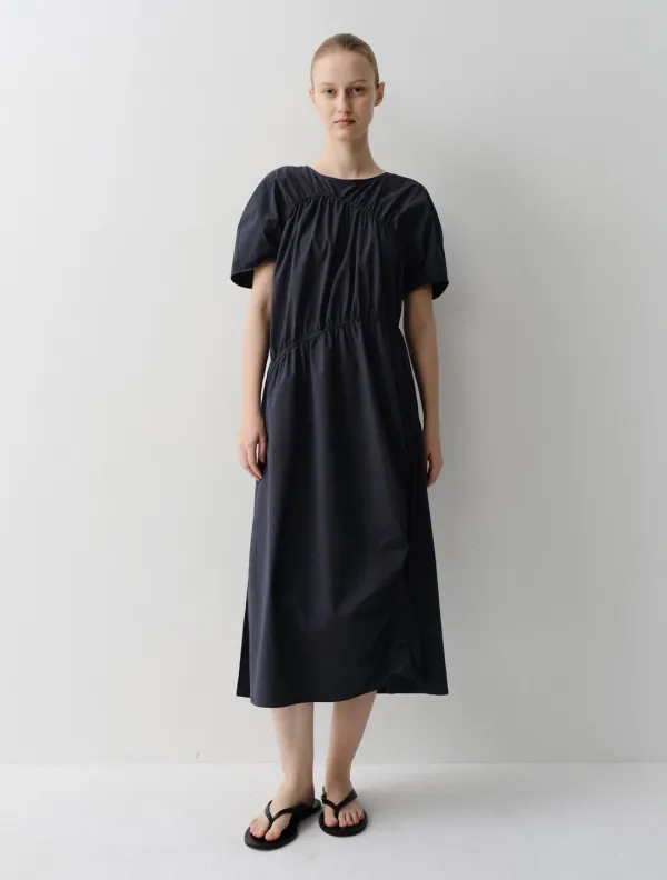Slope Shirring Dress (Navy)