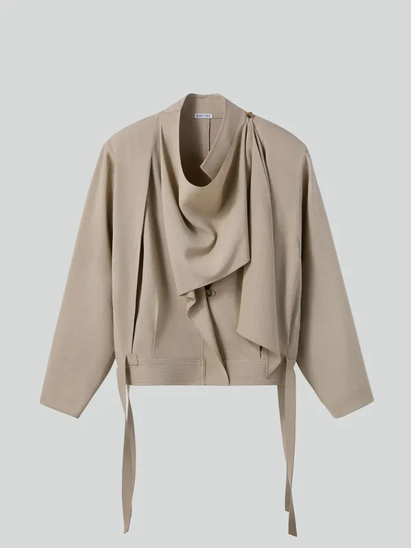 DRAPED SCARF DETAIL JUMPER (SAND BEIGE)