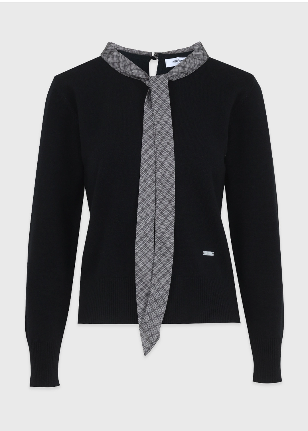 미케네 [44-120] Lailah Check Tie-Neck Knit 레이라 체크 타이 넥 니트 (겨울-가을-데일리룩-출근룩-데이트룩-격식룩-페미닌-롱슬리브-긴팔니트-타이니트-체크-빈티지-체형커버-쉬폰-자체제작) 상품 이미지 3