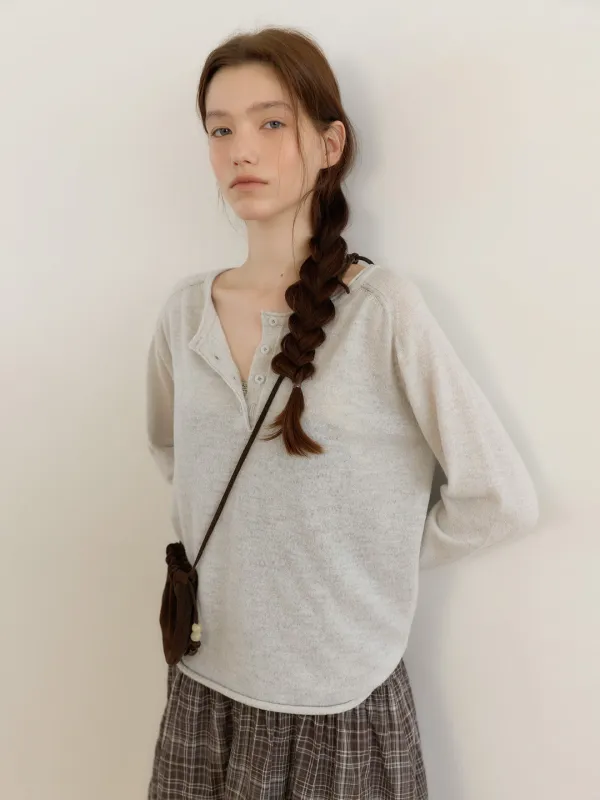 [*9/21 순차 출고 ] RAGLAN HALF BUTTON KNIT [ PALE BLUE ]
