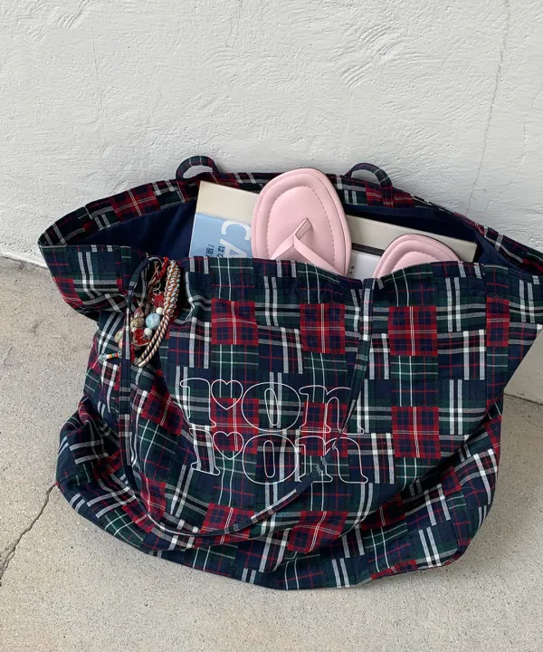 PATTERN LOGO SHOPPER RED CHECK