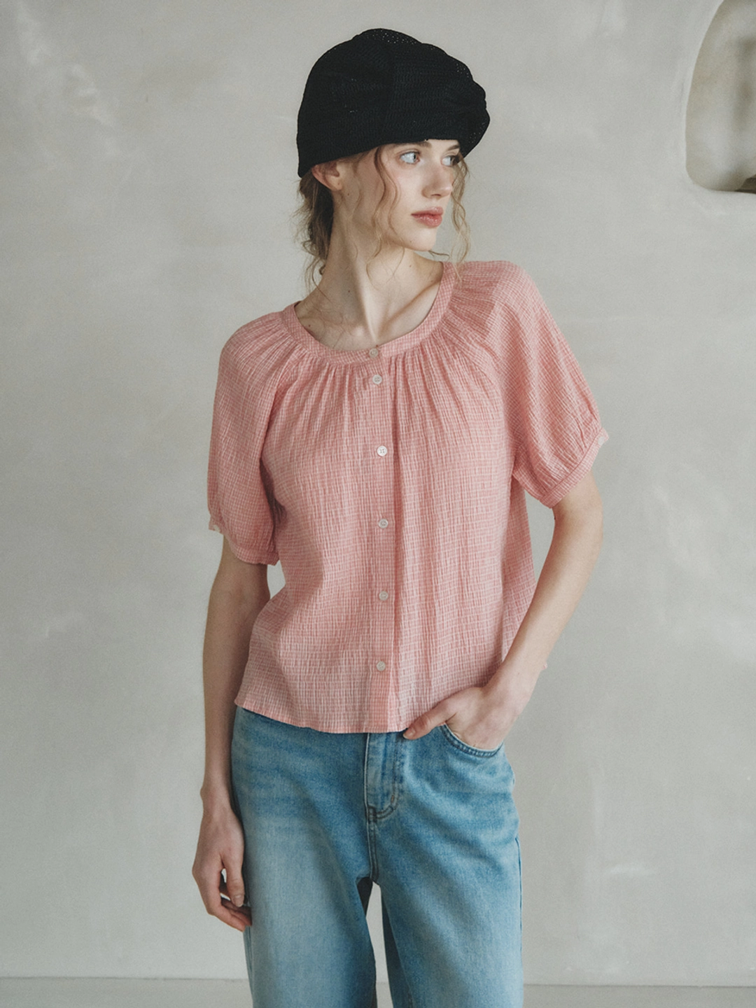 르니나 CHLOE raglan check blouse_red 상품 이미지 2