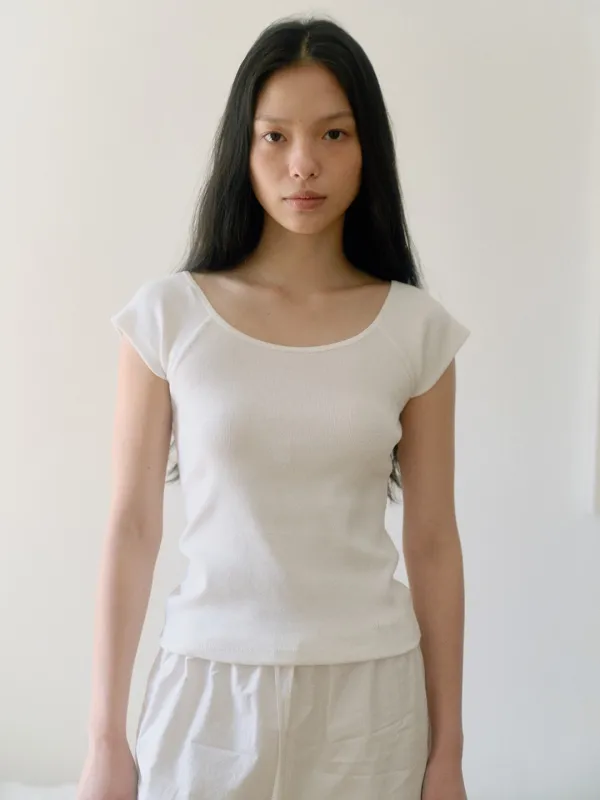 U-neck ribbed T-shirt_ivory
