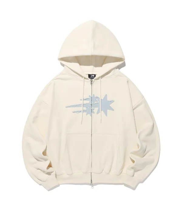 3star applique hoodie zip up[cream]