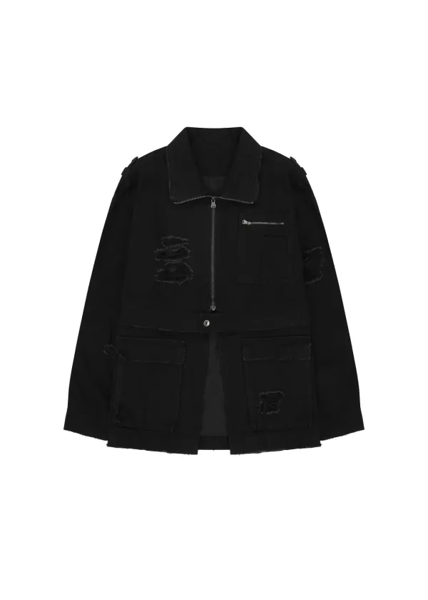 DESTROYED FIELD JACKET, BLACK - bohemseo