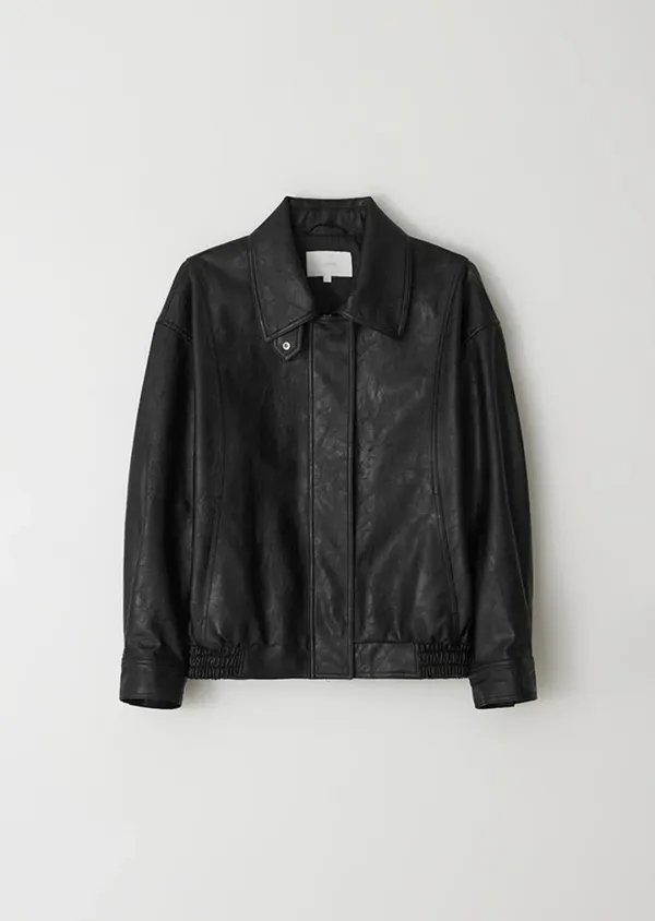 [10%] over fit leather blouson jacket-black