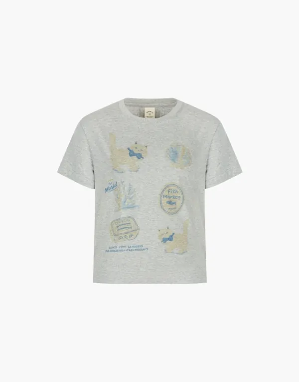 kitten fish market slim t-shirt - grey