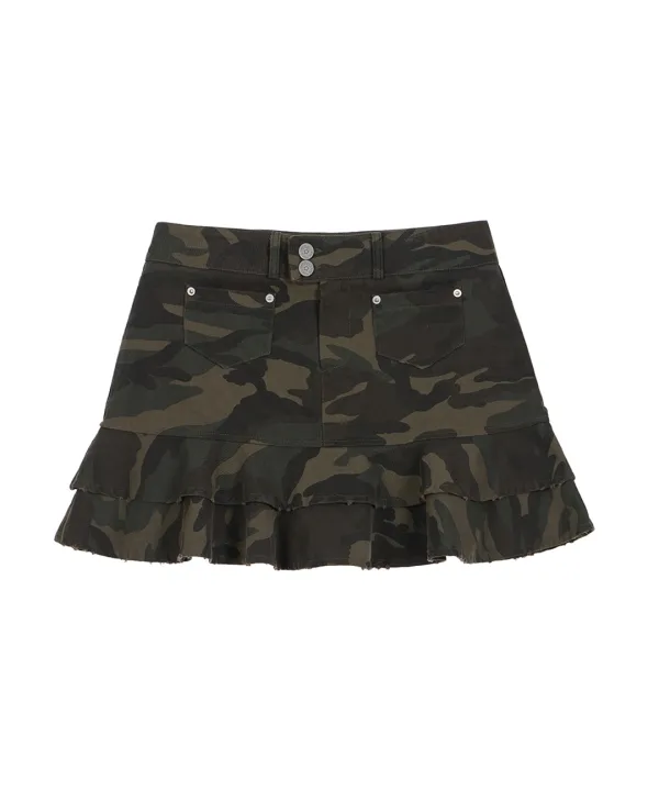 Rebel Layer Frill Mini Skirt [Camo]