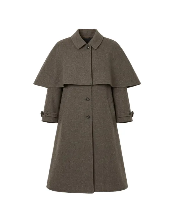 Handmade Cape Layered Wool Coat_Brown