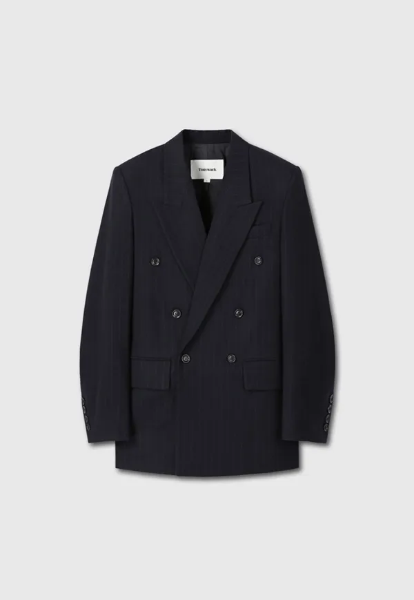 Virgin Wool Oversized Double-Breasted Jacket_ Navy Pinstripe