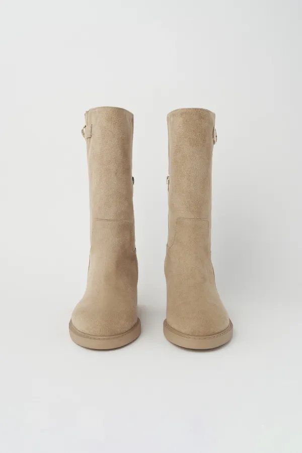 [3rd reorder] suede belt midi boots (beige)