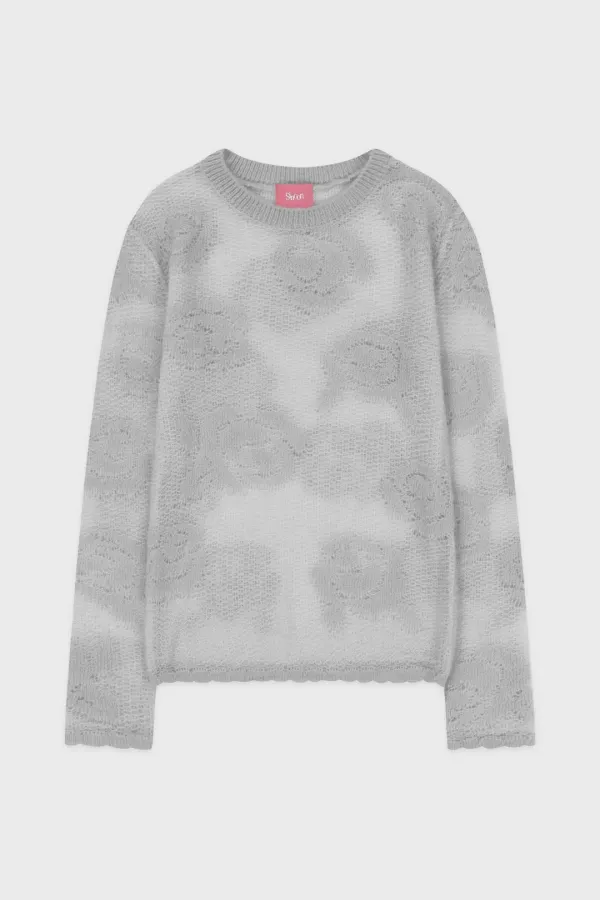 Rose Artwork Long Sleeve Knit (Grey)