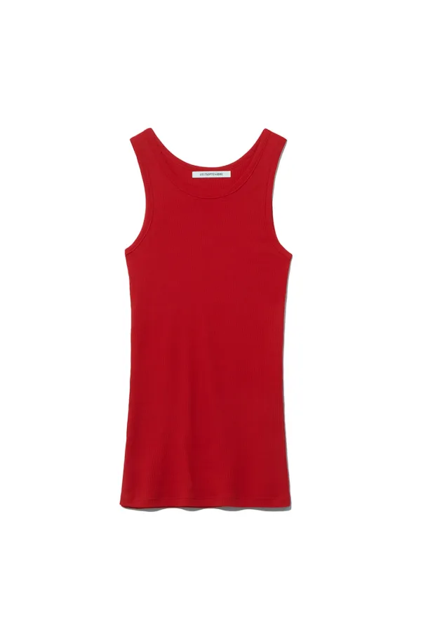 COTTON RIBBED SLEEVELESS TOP [RED]