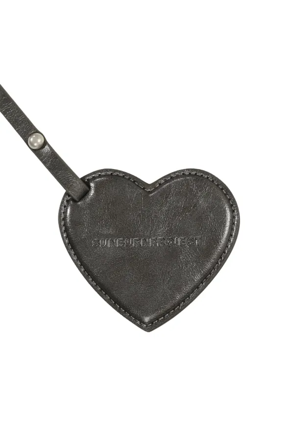 FAUX LEATHER HEART MIRROR KEYRING, METAL