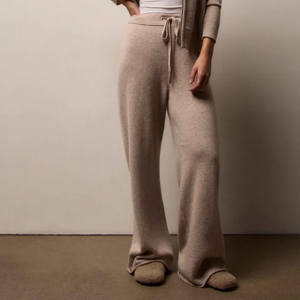Recycled Cashmere Wide Leg Pant - Stone