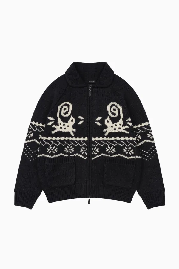 CAT GRAPHIC COWICHAN ZIP-UP, NAVY - OHESHIO