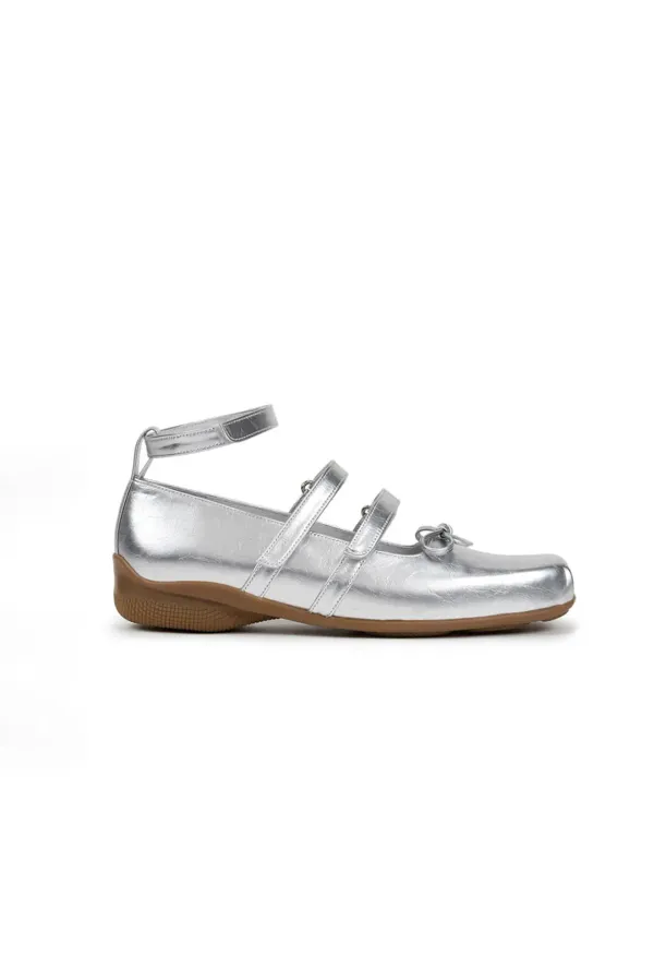 STRAP BALLET FLAT, SILVER