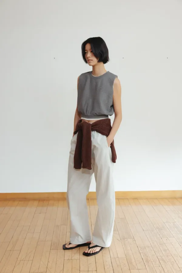 Cotton curve banding pants (light gray / dark gray)