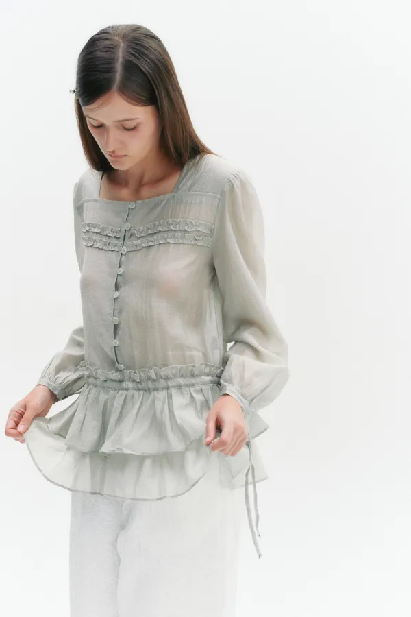 [송해나 착용] Cancan Double Frill Blouse Mint