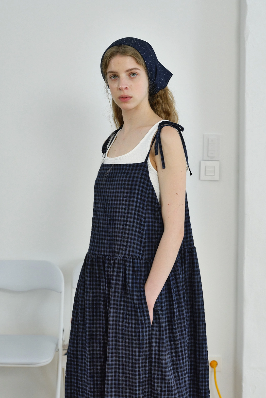 브렌다 브렌든 baker string dress - navy check 상품 이미지 2