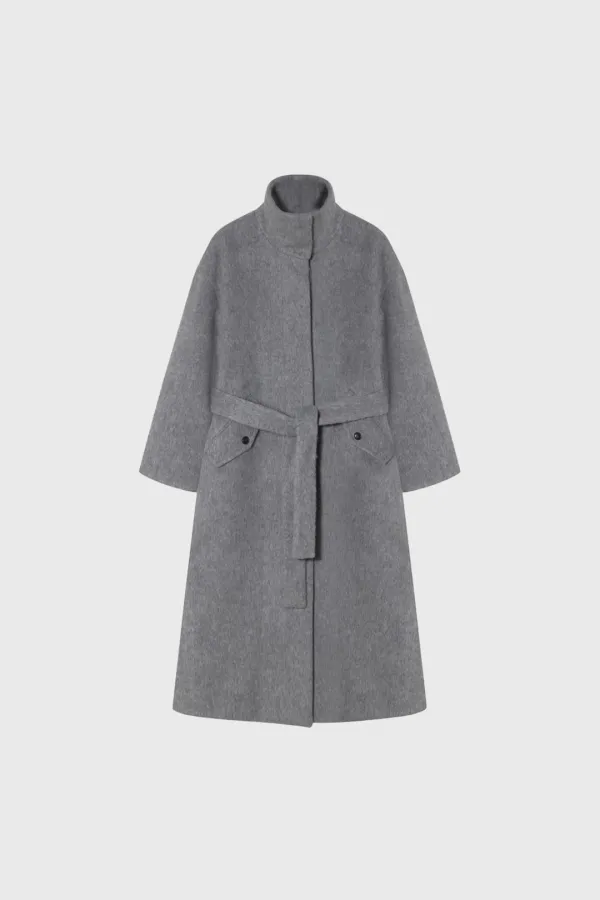 High neck long coat (navy / gray / brown)
