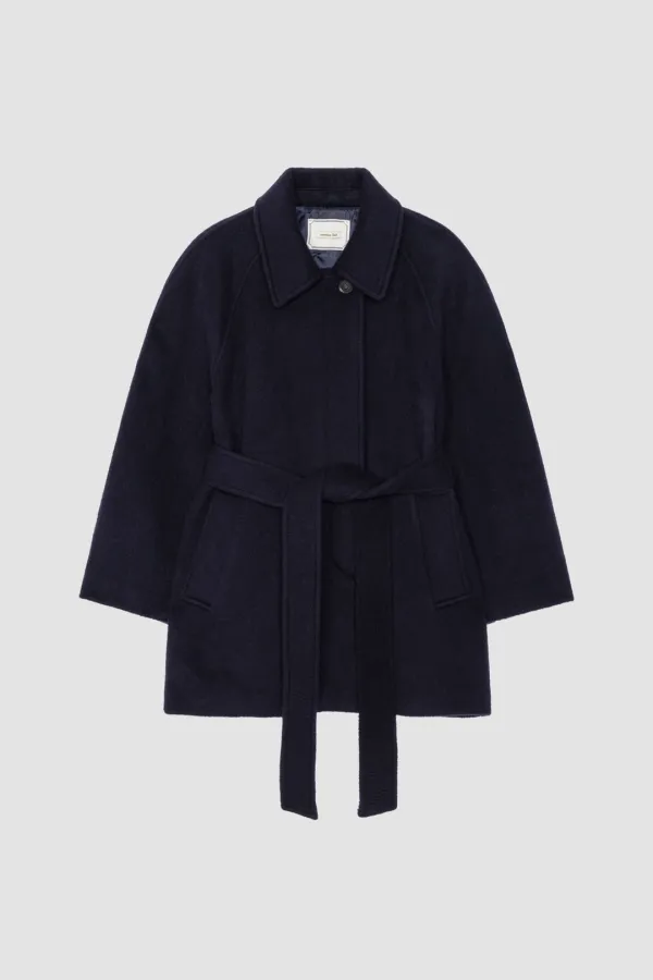 VOLUME SLEEVE WOOL HALF COAT_NAVY