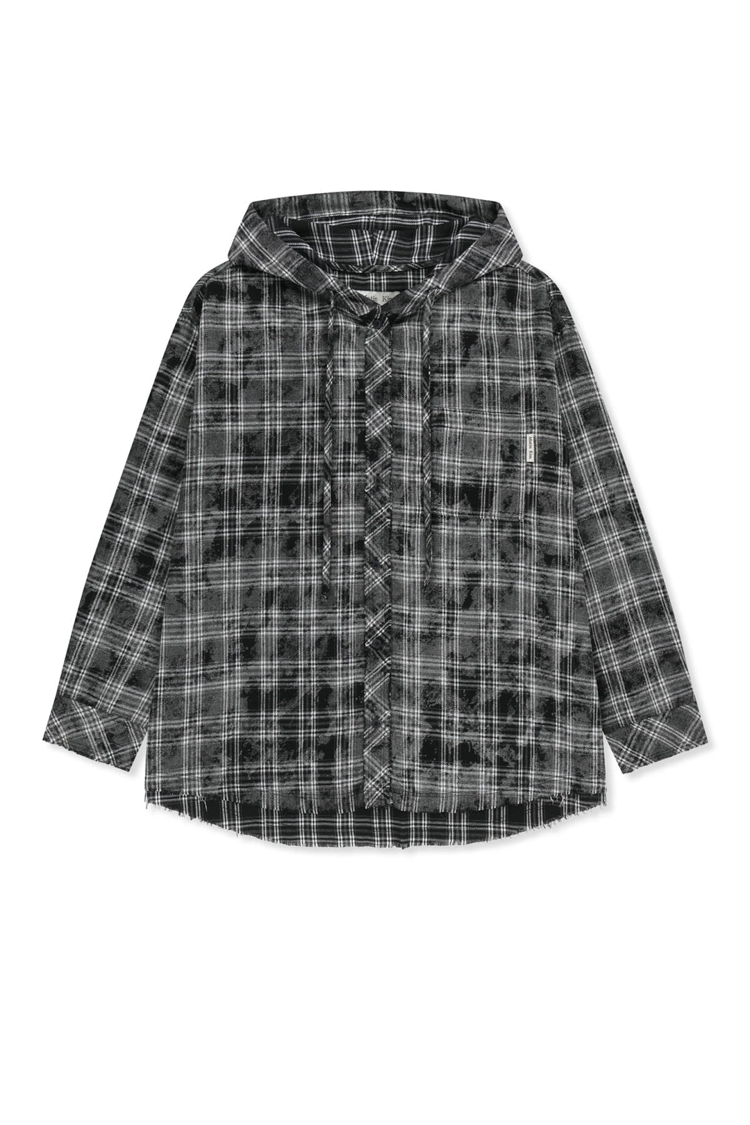 마뗑킴 RAW CUT CHECK HOODED SHIRT IN BLACK 상품 이미지 1